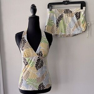 Leaf Print Halter Tankini Set.